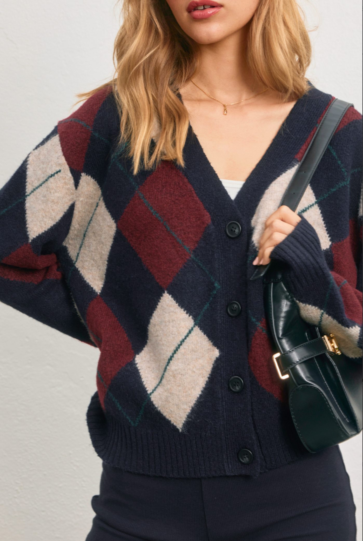 As If Argyle V Neck Cardigan