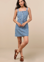Iconic Medium Wash Denim Button-Up Mini Dress
