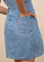Iconic Medium Wash Denim Button-Up Mini Dress