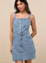 Iconic Medium Wash Denim Button-Up Mini Dress