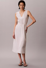 Linen Blend V-Neck Sleeveless Belted Dress