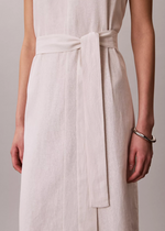 Linen Blend V-Neck Sleeveless Belted Dress