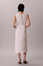 Linen Blend V-Neck Sleeveless Belted Dress