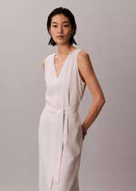 Linen Blend V-Neck Sleeveless Belted Dress