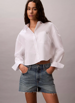 Cotton Poplin Cropped Boxy Button-Down Shirt