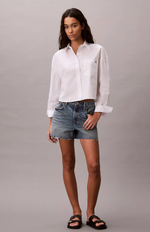Cotton Poplin Cropped Boxy Button-Down Shirt