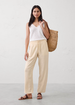 Straight Leg Mid Rise Linen Blend Pant
