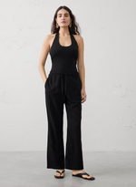Straight Leg Mid Rise Linen Blend Pant