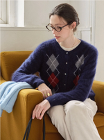 Domenica Brushed Argyle Wool-Cashmere Cardigan