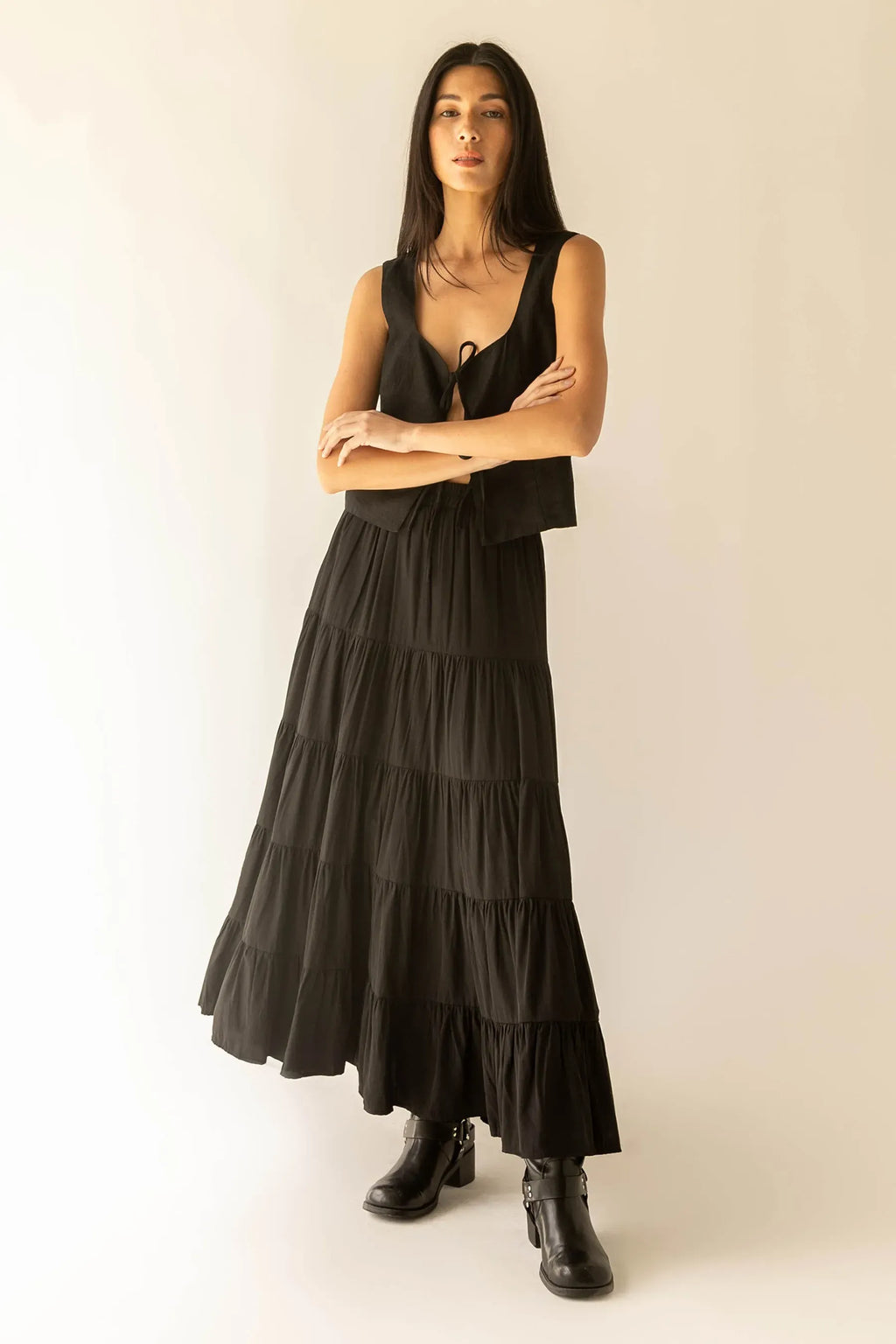 Tiered Skirt With Elastic Waistband