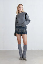 Cropped Shoulder Contrast Sweater