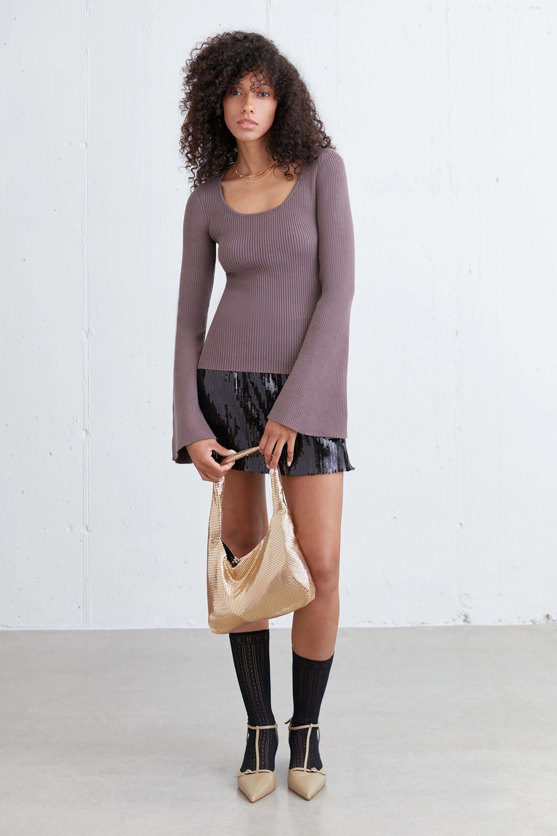 Square Neck Bell Sleeve Sweater