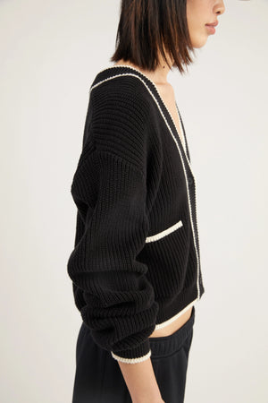 Contrast Trim Varsity Cardigan