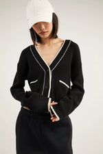 Contrast Trim Varsity Cardigan