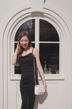 Ruched Midi Dress with Side Slit
