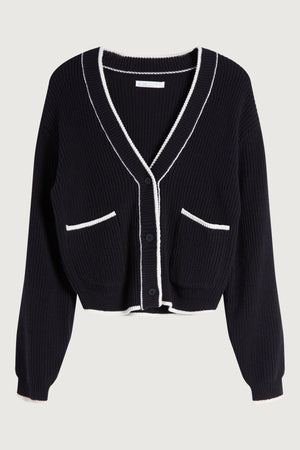 Contrast Trim Varsity Cardigan