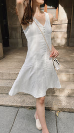 Linen-Blend Button Front Dress