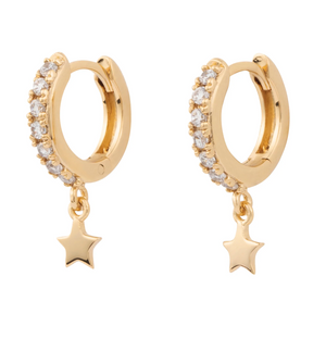 Falling Star Pave Gold 7mm Baby Huggie Earrings