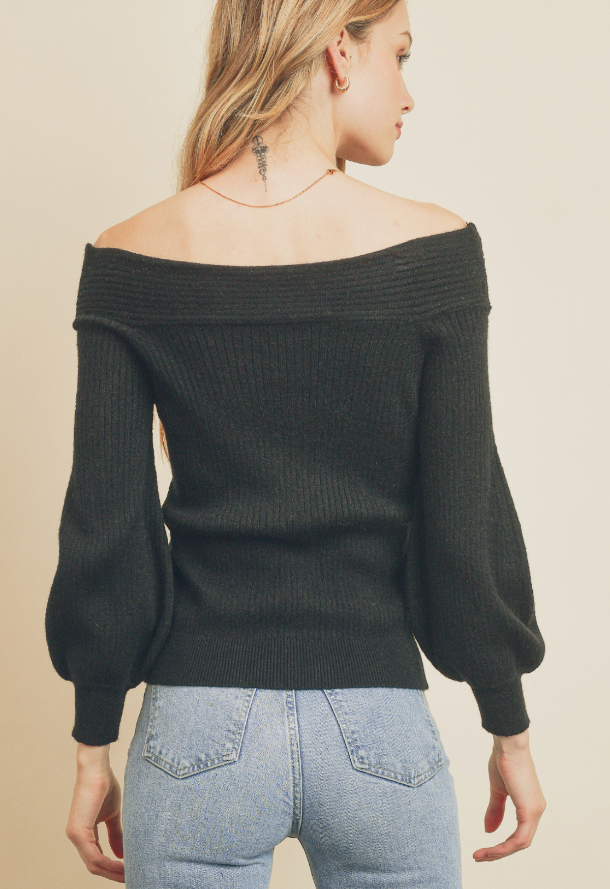 Off Shoulder Puff Sleeve Sweater