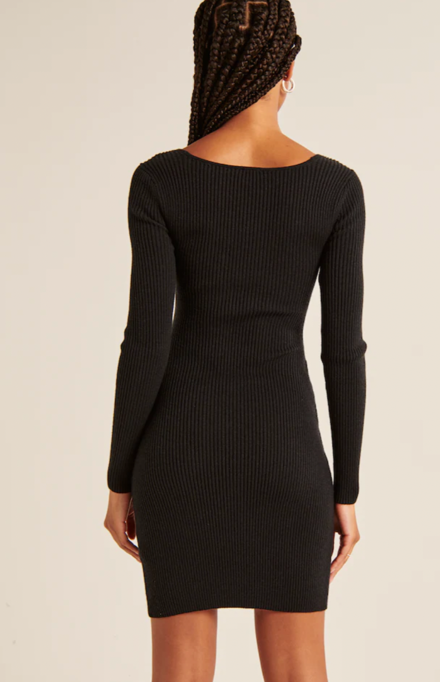 Long-Sleeve Wrap-Front Mini Sweater Dress