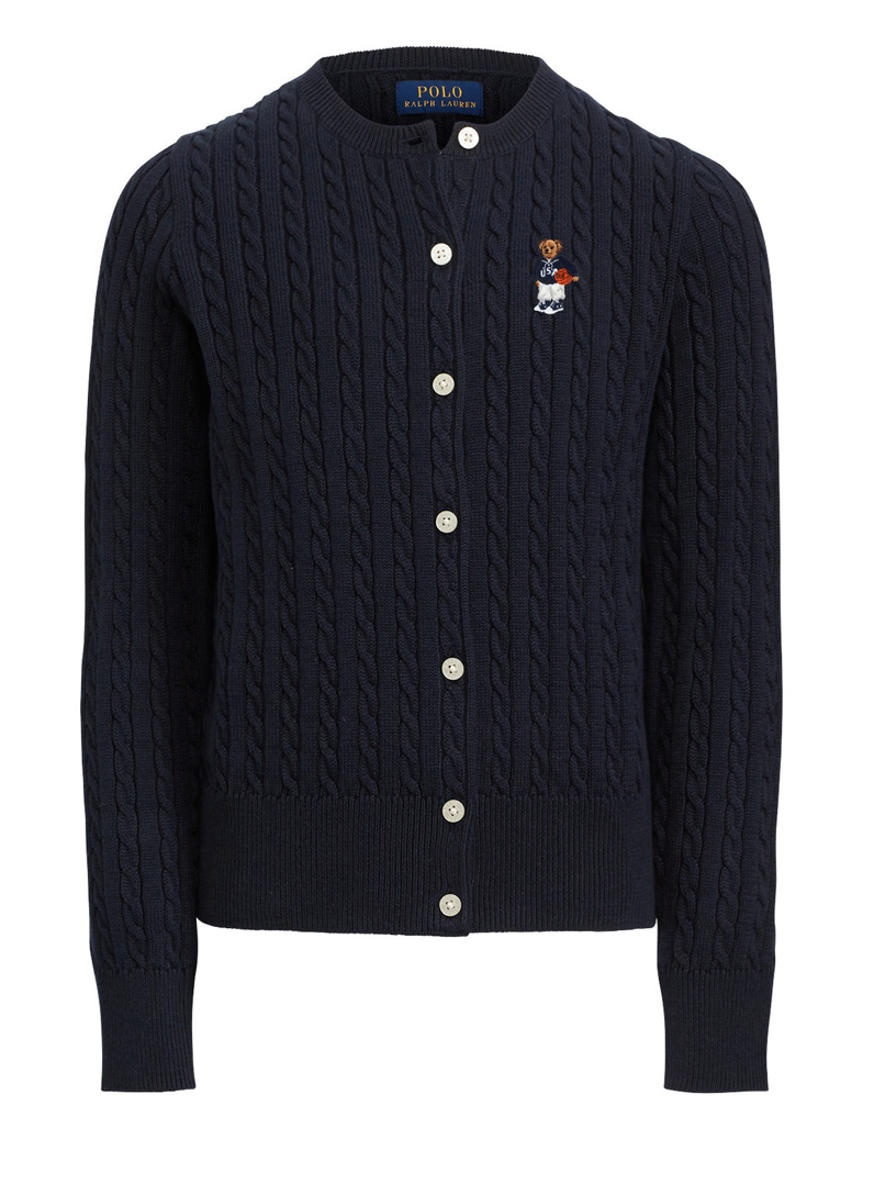 Girls Bear Cableknit Cardigan