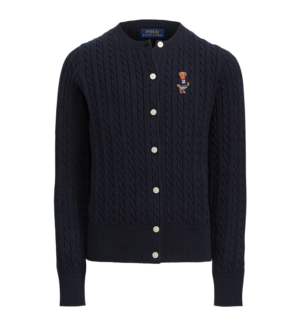 Girls Bear Cableknit Cardigan