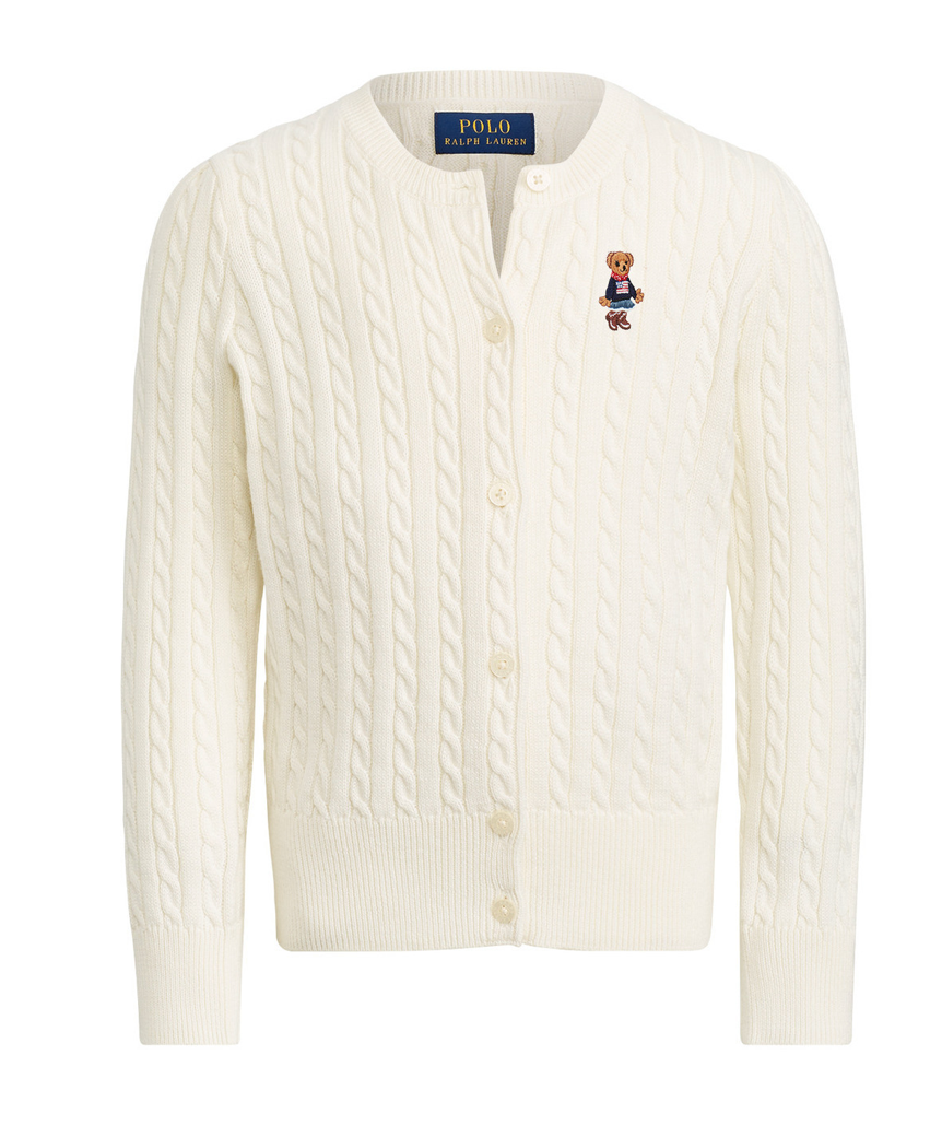 Girls Bear Cableknit Cardigan