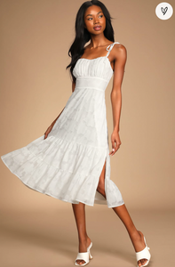 White Jacquard Tiered Midi Dress