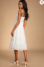 White Jacquard Tiered Midi Dress