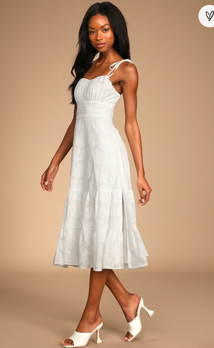 White Jacquard Tiered Midi Dress