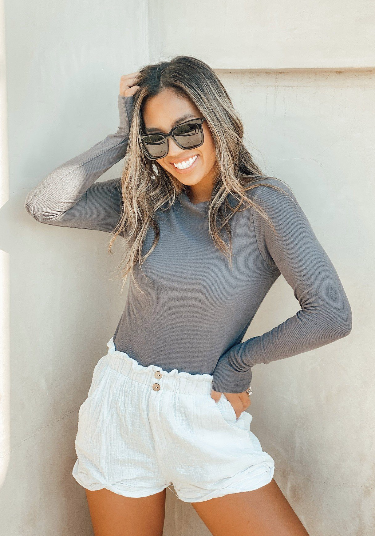 Micro Rib Mock Neck Top