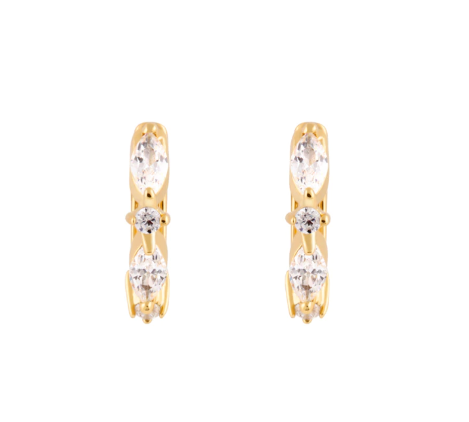 Marquise Pave Gold 8mm Huggie Earrings