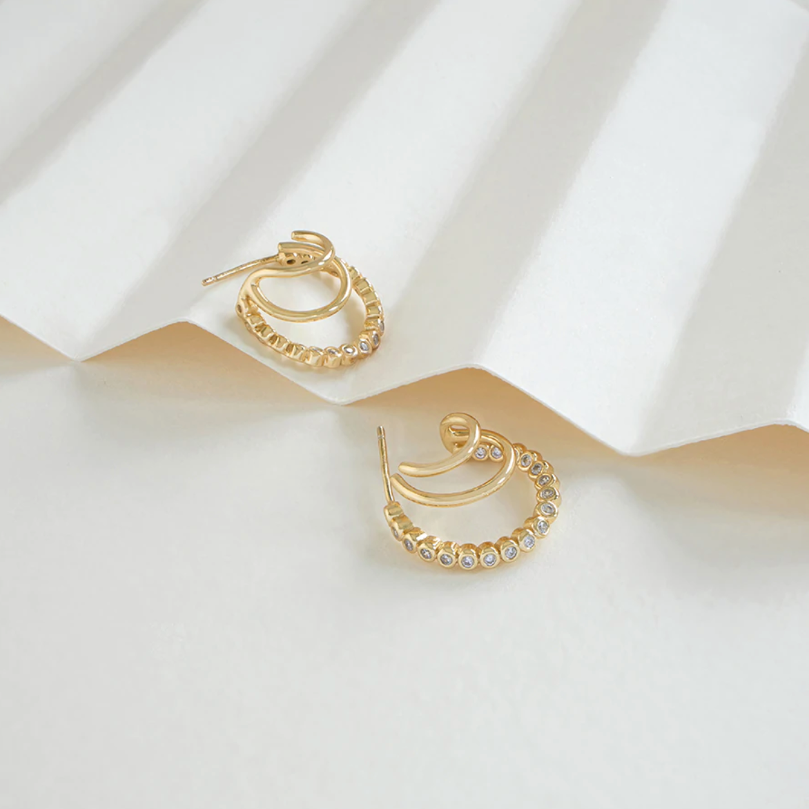 Triple Pave Gold 13mm Hoop Earrings