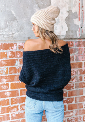 Fuzzy Ribbed Boatneck Sweater