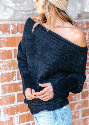 Fuzzy Ribbed Boatneck Sweater
