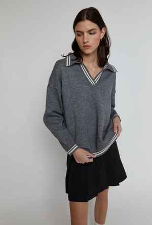 Contrast Trim Collared Sweater