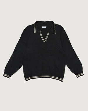 Contrast Trim Collared Sweater