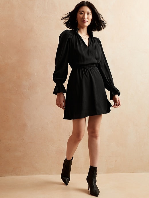 Ruffle Neck Satin Dress