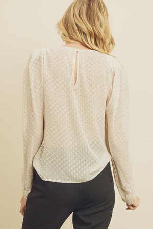 Clip Dot Puff Shoulder Blouse