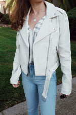 Faux-Leather Belted Moto Jacket