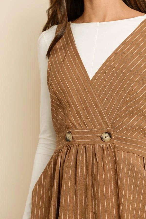 Pinstripe V-Neck Mini Dress