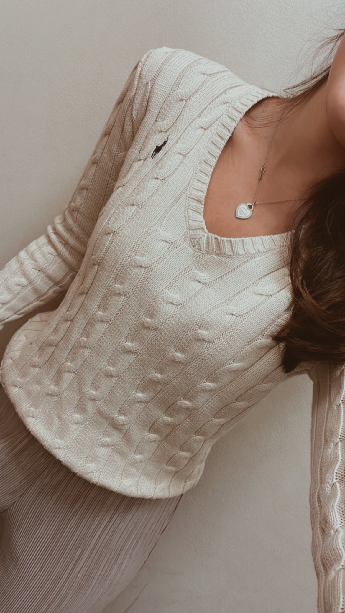 Women V-Neck Cableknit Sweater