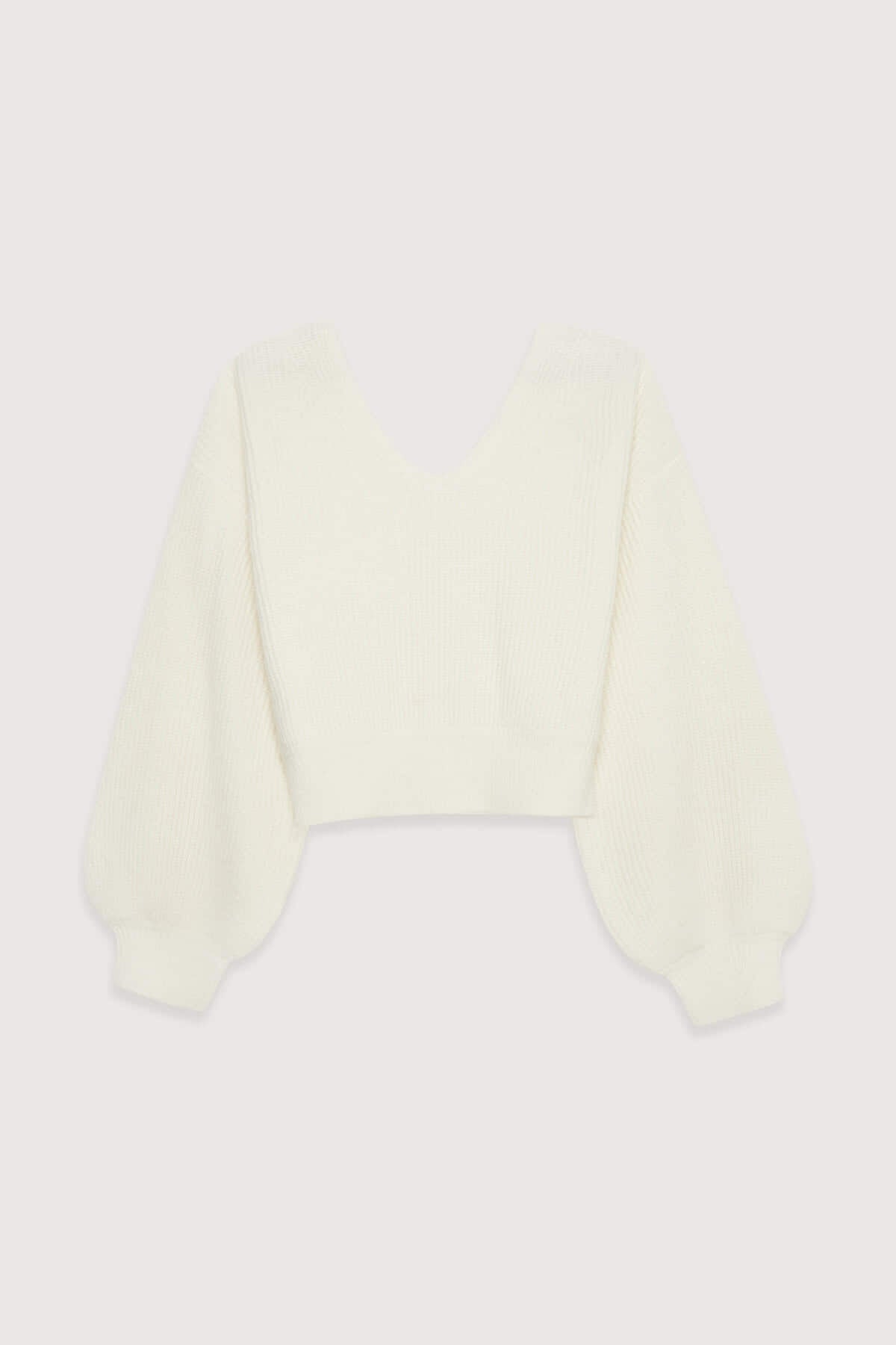 Balloon-Sleeve V Neck Sweater