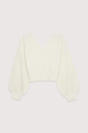 Balloon-Sleeve V Neck Sweater