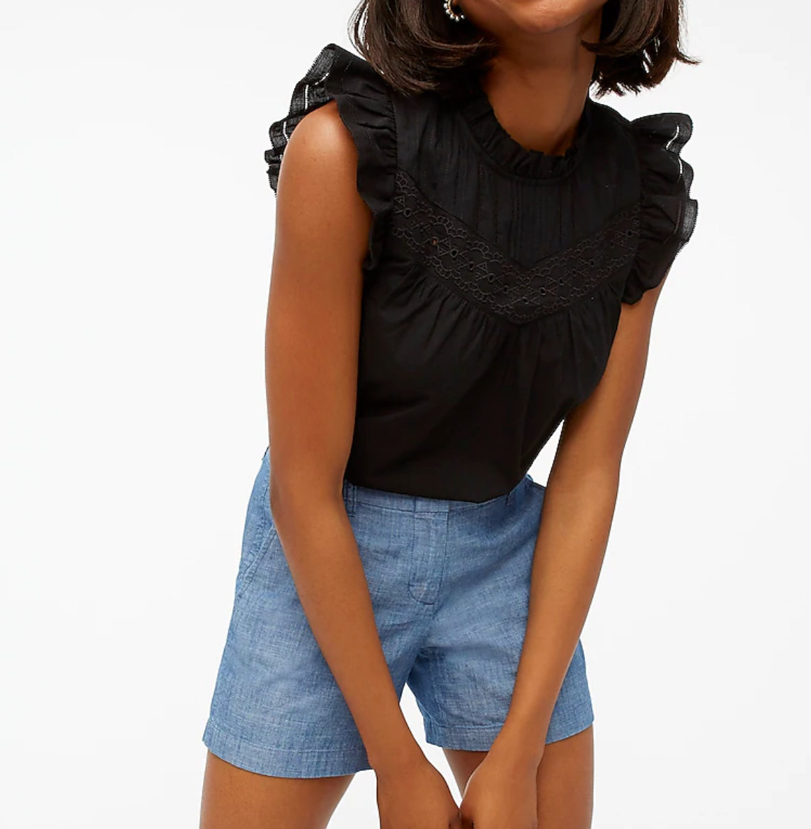 Embroidered Ruffle Sleeve Top