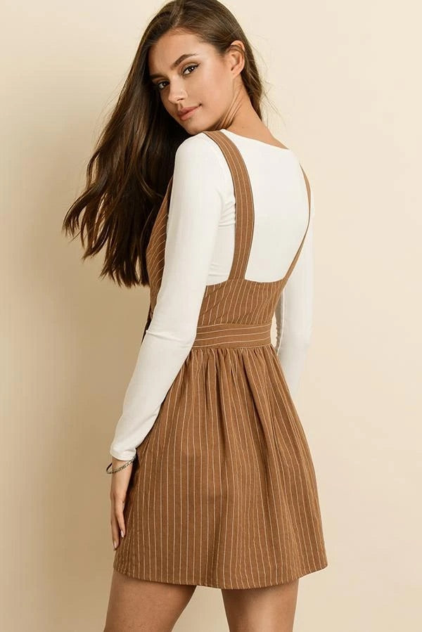 Pinstripe V-Neck Mini Dress