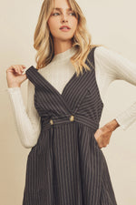 Pinstripe V-Neck Mini Dress
