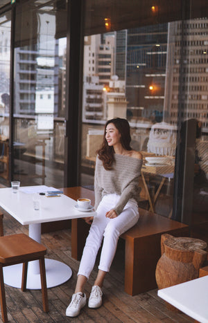 Fuzzy Ribbed Boatneck Sweater