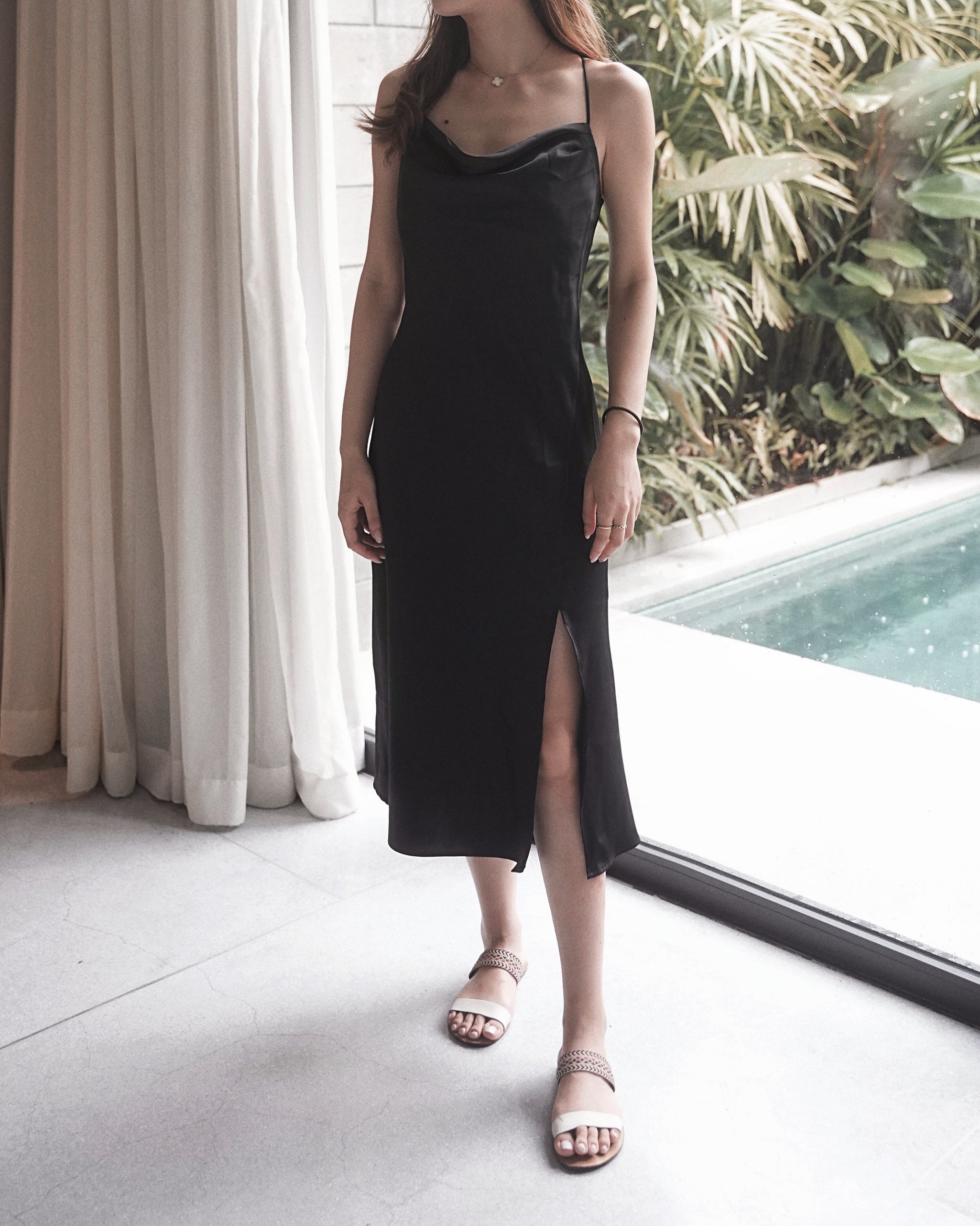 Cowl Neck Midi Slip Dress