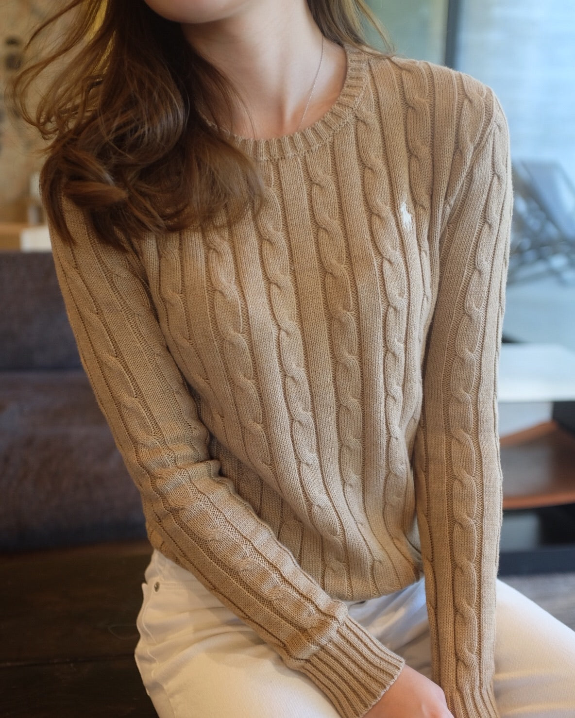 Women Crewneck Cableknit Sweater